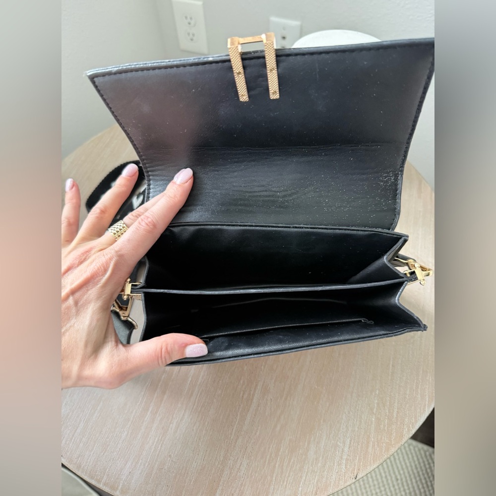 Black and White Crossbody Bag with Gold Accent - Picture 5 of 6
